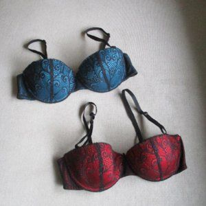 Set of 2 Victoria's Secret Pink Y2K Sexy Black Lace Demi Bras Size 34B